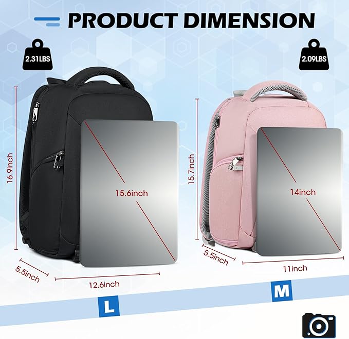RAINSMORE Camera Bag Professional DSLR SLR Mirrorless Photography Camera Backpack 14 Inch Waterproof Camera Case With Tripod Holder&Laptop Compartment for Canon Nikon Sony for Photographers Pink