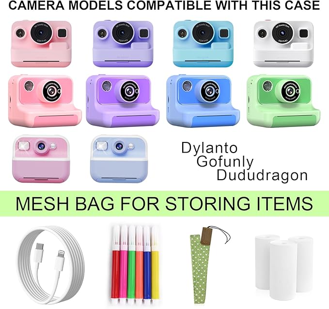 Kids Instant Print Camera Case Compatible with Fujifilm Instax Mini 12 Dylanto/Gofunly/DUDUDRAGON/ESOXOFFORE Kids Camera, Prints Paper Water Color Pen Storage Case Birthday Gift