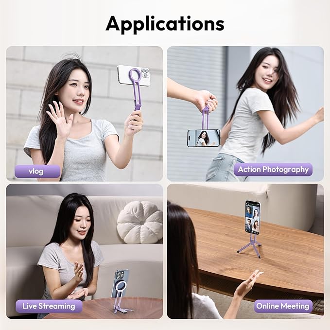 ULANZI MA30 Magnetic Phone Tripod Stand for iPhone, Aluminium Maglock Smartphone Mini Tripod Pocket Cell Phone Stand Strong Magnet Compatible with iPhone 17 16 15 14 13 12 Series, Lavender