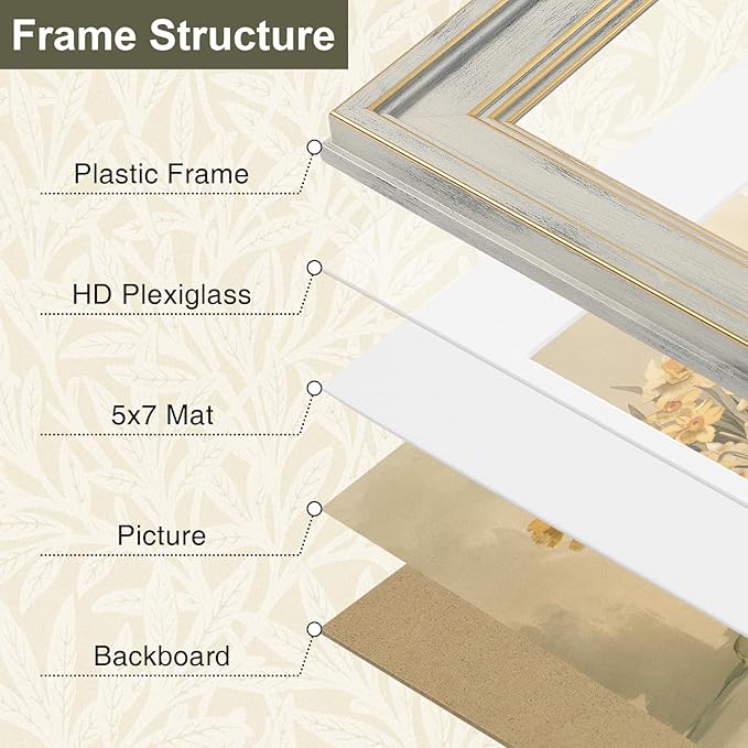 Vittanly 8x10 Picture Frame Set of 4, Vintage Photo Frame for Wall or Tabletop, Display 5x7 Pictures with Mat or 8x10 without Mat, Rustic Farmhouse Home Decor, Distressed White