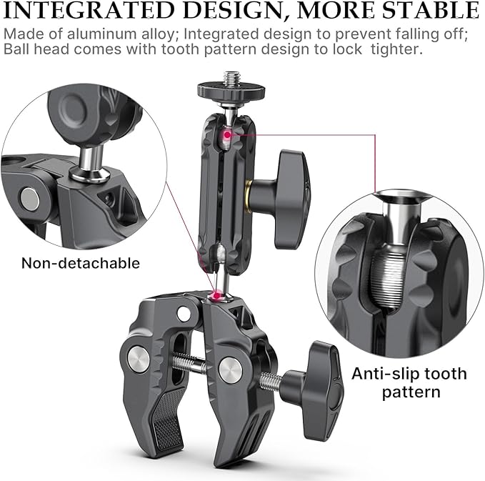 XIAOTJ Super Clamp Camera Mount with Magic Arm Double 360° Ballhead and Phone Tripod Mount/Action Camera Adapter for Phone/GoPro DJI Insta360/Monitor/DSLR/Motorcycle Bike Handlebar Gun Scope Mounts