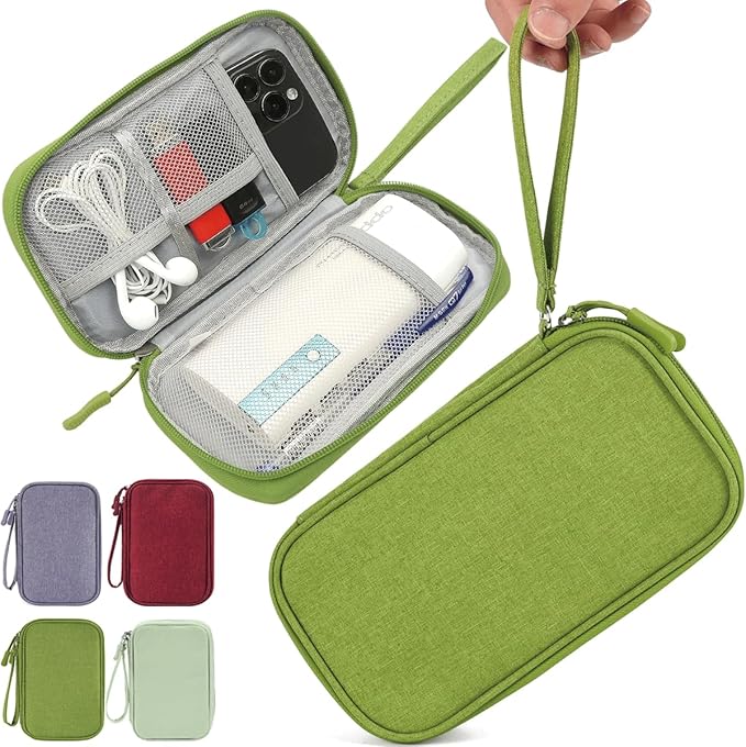 Electronics Organizer Travel Case, Travel Cable Organizer Bag Pouch Electronic Accessories Carry Case Waterproof Electronic Bag for Cable, Cord, Charger, Power Bank, Earphone (Green)