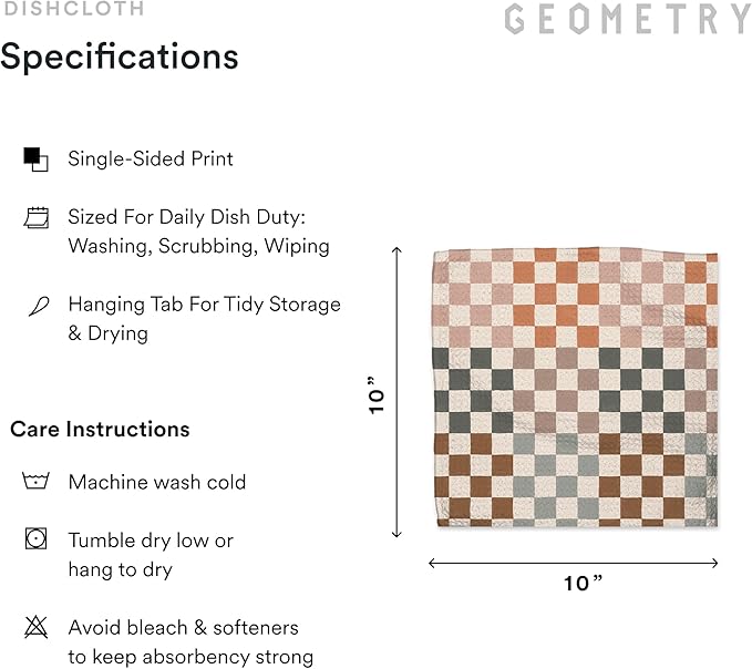 GEOMETRY Kitchen Dish Cloths - Quick Dry Dishcloths for Kitchen - Premium Dish Rags with Geoweave - 3-Pack Set Autumn Checkers