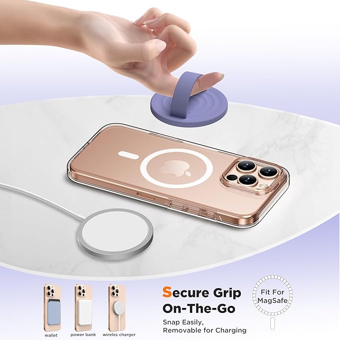Magnetic Phone Grip Ring Holder, Liquid Silicone Magnet Cell Phone Grip Finger Loop, Compatible with Magsafe, Back of Phone for iPhone 17/16/15/14/13/12 Series, Lavender