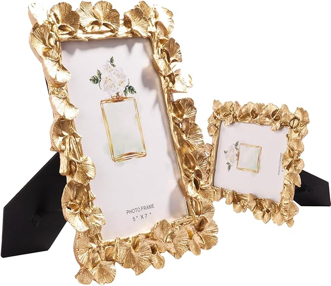 Picture Photo Frames 4x6, Gold Leaf Photo Frame,Vintage Picture Frame for Tabletop Stand or Hanging, Elegant Picture Frames for Desk or Wall,Tabletop, Counterspace, Shelf (Gold, 4x6)