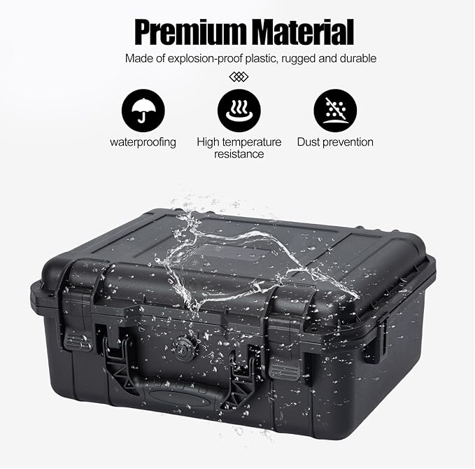 Moubruk Hard case Waterproof Hard Case with DIY Customizable Foam Insert Portable Protective for Camera Drones Equipments Tools Test Instruments 16.9''x13.7''x7.1''