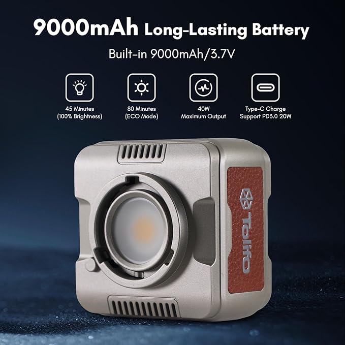 Tolifo 40W LED Video Light, Pocket RGBWW Creator Kit with App Control, Diffusor, Barndoor, Honeycomb Grid, Cold Shoe, Desktop Grip, Hardcase & 20 FX Modes (PalmLED Mini Pl-40RGB)