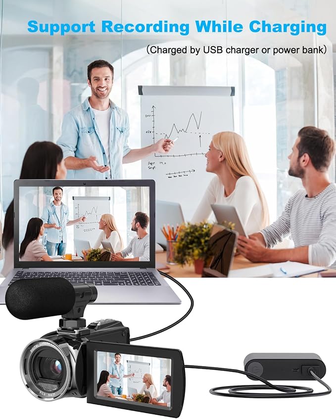 Rawiemy Video Camera Camcorder FHD 4K 36MP Vlogging Camera for YouTube Video Recorder 3.0" 270 Degree Rotation Screen Video Cameras for Filming with Microphone,32GB SD Card (Black)