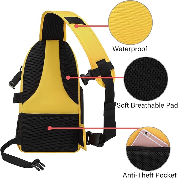 MOSISO Camera Sling Bag, DSLR/SLR/Mirrorless Camera Case Shockproof Photography Camera Backpack with Tripod Holder & Removable Modular Inserts Compatible with Canon/Nikon/Sony/Fuji, Yellow