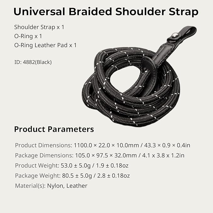 SMALLRIG Rope Camera Neck Shoulder Strap, Adjustable Braided Shoulder Strap with O-Ring and Leather Pad