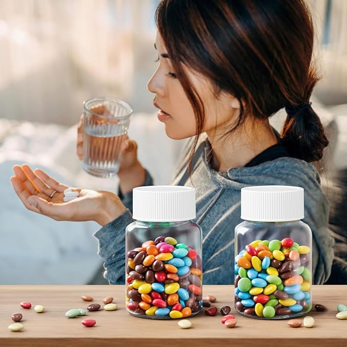Lamoutor 30Pcs Clear Pill Bottle Plastic Medicine Bottle Empty Reagent Chemical Containers with Caps for Liquid Solid Powder Medicine 30ML