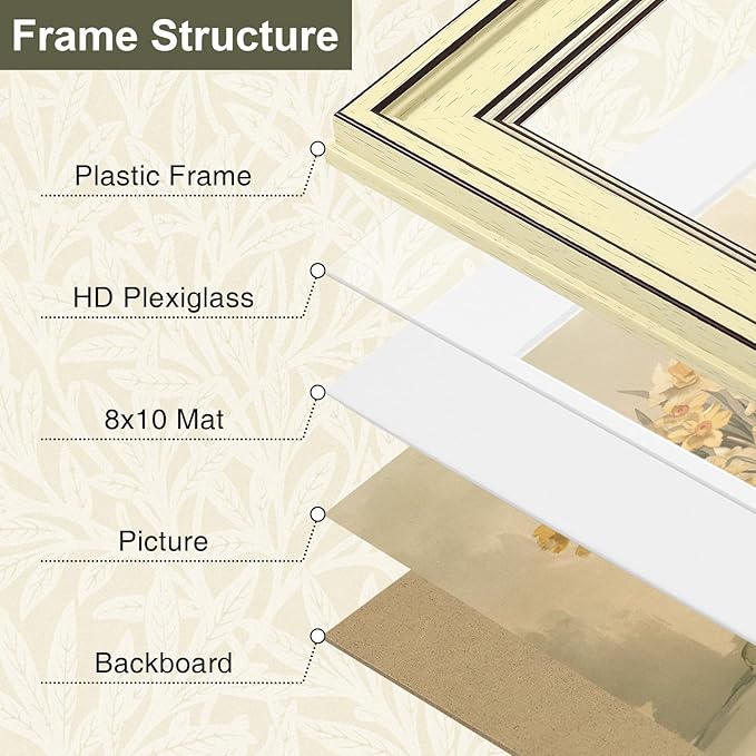 Vittanly 11x14 Picture Frame Set of 4, Vintage Photo Frame for Wall Mount, Display 8x10 Pictures with Mat or 11x14 without Mat, Rustic Farmhouse Home Decor, Beige