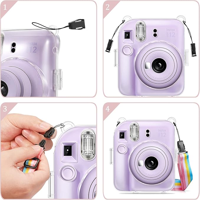 Fintie Protective Clear Case for Fujifilm Instax Mini 12 Instant Camera - Crystal Hard Shell Cover with Upgraded Film Pocket for Storing Photos & Removable Shoulder Strap