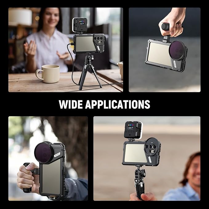 NEEWER S24 Ultra Phone Cage Stabilizer with Side Handle, 67mm Filter Adapter, 17mm Lens Backplate, T Mount Lens Adapter, Cleaning Cloth, Compatible with Samsung Moment T Series Lenses, PA042+PA045S