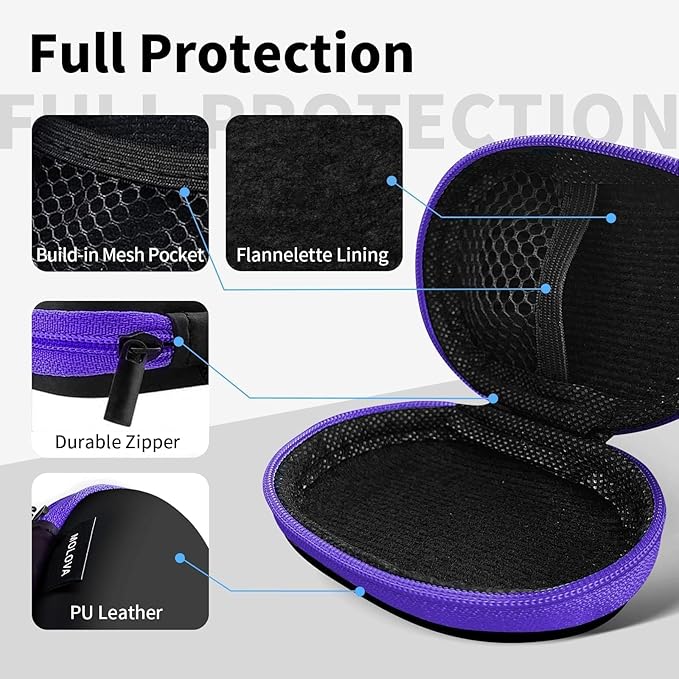 MOLOVA for Earbuds Carrying Case, Small Oval Storage Cases, Tech Pouch, Portable Storage Earbud Pouch Bag for Earbuds, in-Ear Headphones, Earphones, Headsets, Hearing Aids, USB Charging Cable, Purple