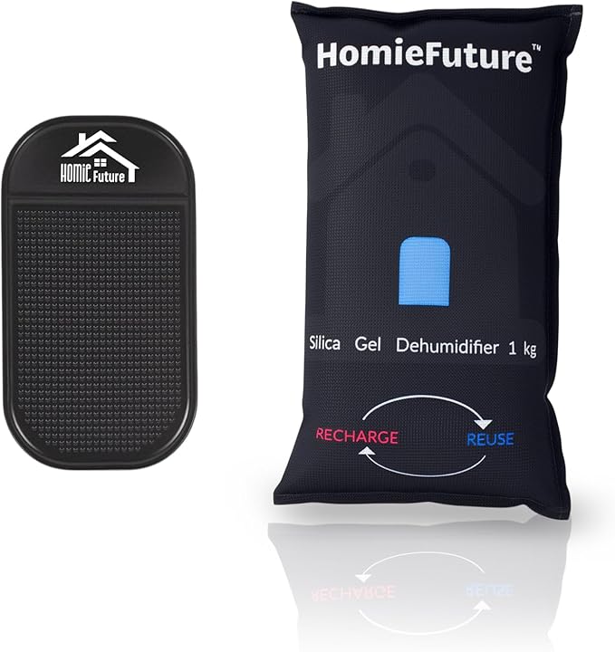 1000g Car Dehumidifier Bag with Non-Slip Dashboard Mat | Microwave Rechargeable Silica Gel Desiccant | Absorbs Moisture & Condensation | For Car, Gun Safe, Closet & Garage | Reusable & Leakproof