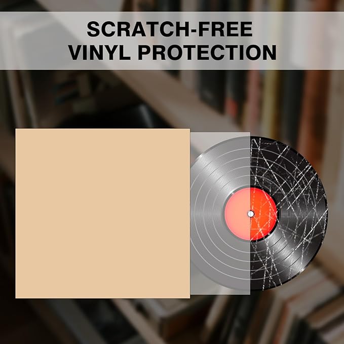 20PCS Brown 12-Inch LP Vinyl Record Jackets, 350gsm Cardboard Sleeves with No Center Hole, Blank Album Covers for 33 RPM Storage & Protection, Thick LP Jackets for Record Storage
