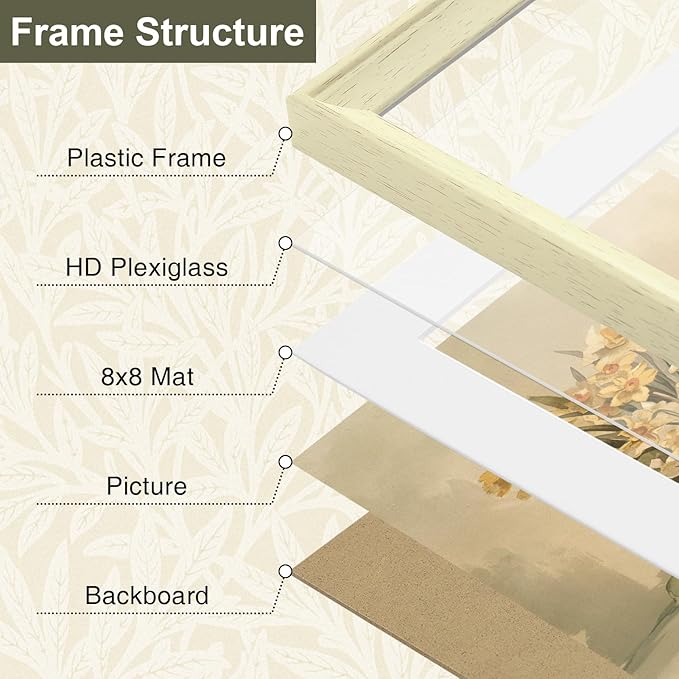 Vittanly 12x12 Picture Frame Set of 4, Vintage Photo Frame for Wall or Tabletop, Display 8x8 Pictures with Mat or 12x12 without Mat, Rustic Farmhouse Home Decor, Beige