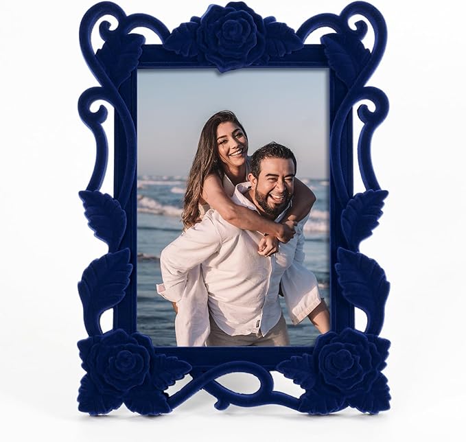 4x6 Blue Picture Frame with Stand for Tabletop Wall Display, Modern Ornate Frame for Art Prints Family Portrait Landscape Paintings Posters, Cute Room Decor for Living Room Bedroom (Dark Blue)