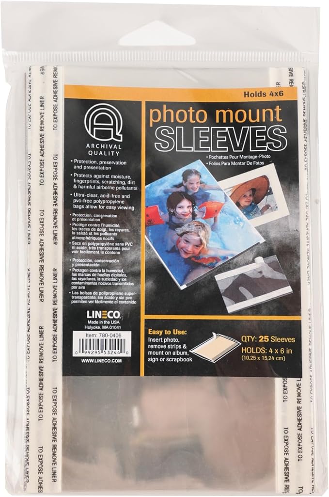 Lineco Photo Mounting Sleeves fits 4 in. x 6 in. print pack of 25