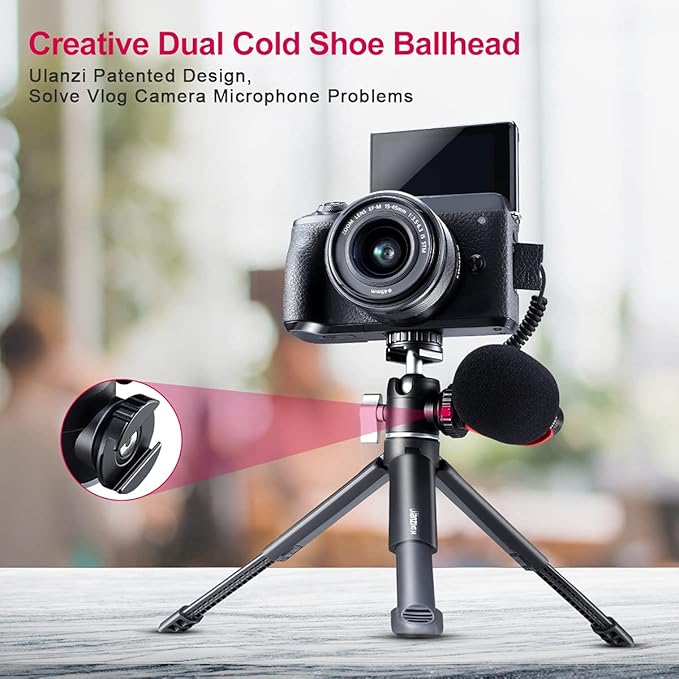 ULANZI Mini Camera Tripod with 360° Ball Head & Cold Shoe, Extendable Small Selfie Stick Tabletop Tripod Stand Handle Grip for Camera iPhone 11 Canon G7X Mark III Sony ZV-1 RX100 VII A6600 Vlogging