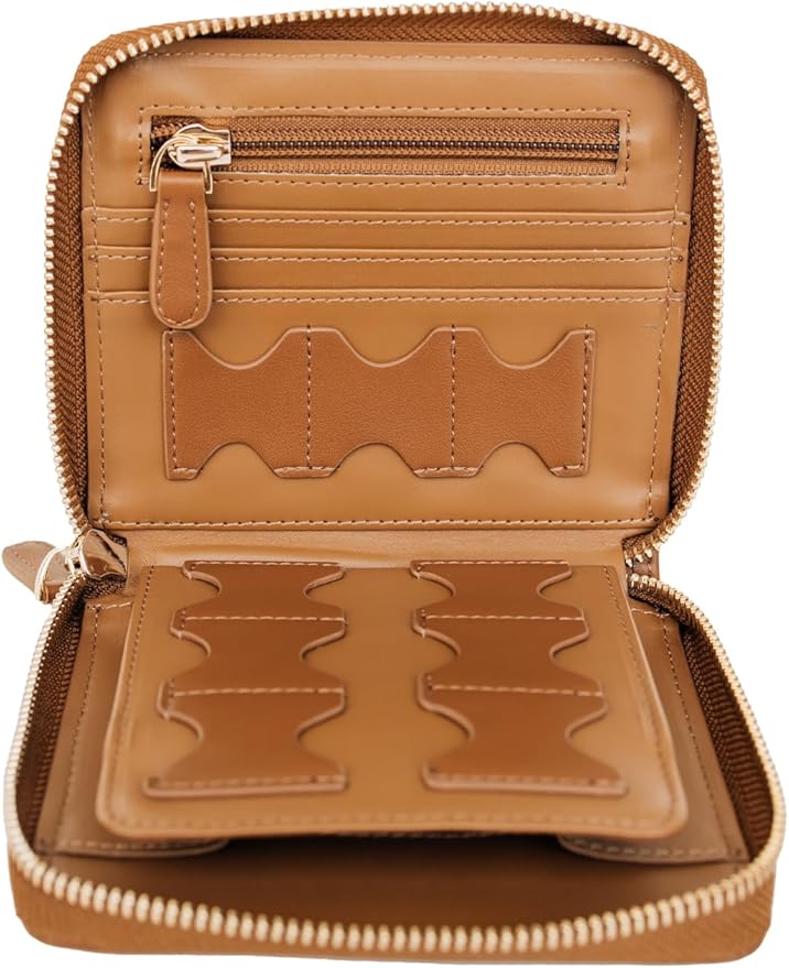 Compact Memory Card Holder & Battery Organizer Slim Travel Case with Secure Pockets for SD, MicroSD, and Camera Batteries Durable Protective Storage Wallet for Photographers On-The-Go – Brown
