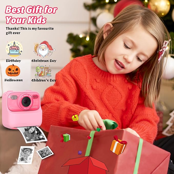 Kids Instant Digital Cameras for Boys and Girls, 1080P HD Dual-Lens Selfie Digital Camera with Print Paper & 32G Card, Christmas Birthday Gifts Toys for Toddler and Teenagers Age 3-16 Years Old