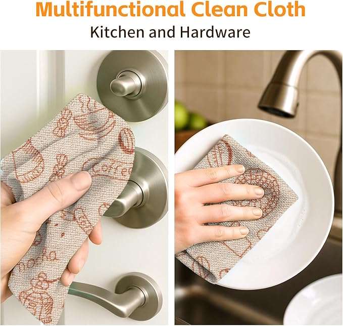 Microfiber Cleaning Cloth Roll, 50-Count Reusable Durable Absorbent Lint-Free Non-Scratch Towels, Dish Rags for Kitchen & Home, Studio, Multi-Purpose, Food Pattern, 12x12 in