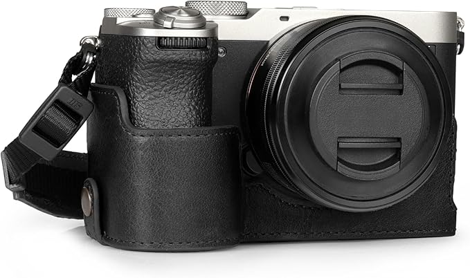MegaGear Genuine Leather Half Camera Case for Sony Alpha a7C Mark II - Stylish and Protective - Black