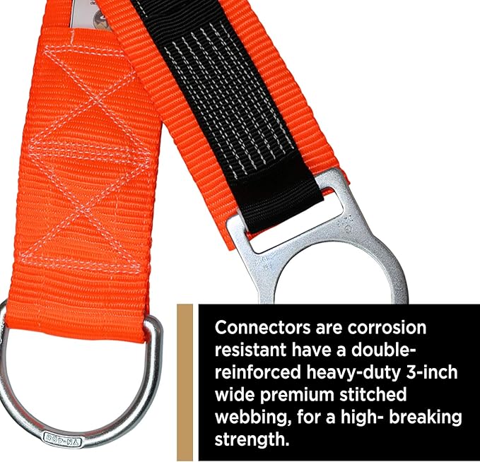 AFP 3’ Cross Arm Strap Premium Heavy-Duty Pass-Through Double Steel Ring, Safety Fall Protection Anchorage Connector (OSHA/ANSI) PPE 2 Pack