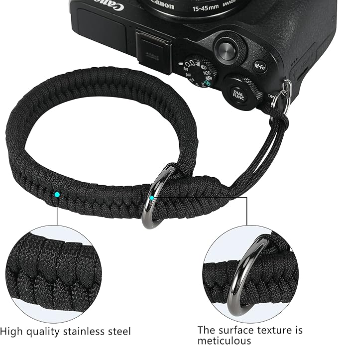 Hargedis Camera Wrist Strap, Hand-Woven Camera Hand Strap High-end and Secure Universal Adjustable, Suitable for Canon Sony Nikon Panasonic Fujifilm Olympus (Black)