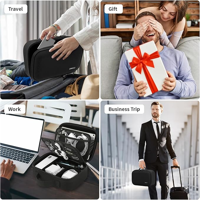 ZOMFELT Electronics Organizer Travel Case, Hard EVA Travel Organizer, Shockproof Bag Organizer, Double Layer Cord Organizers, Large Cable Organizers Bag, Tech Organizers for Men, Phone, Cord, Black