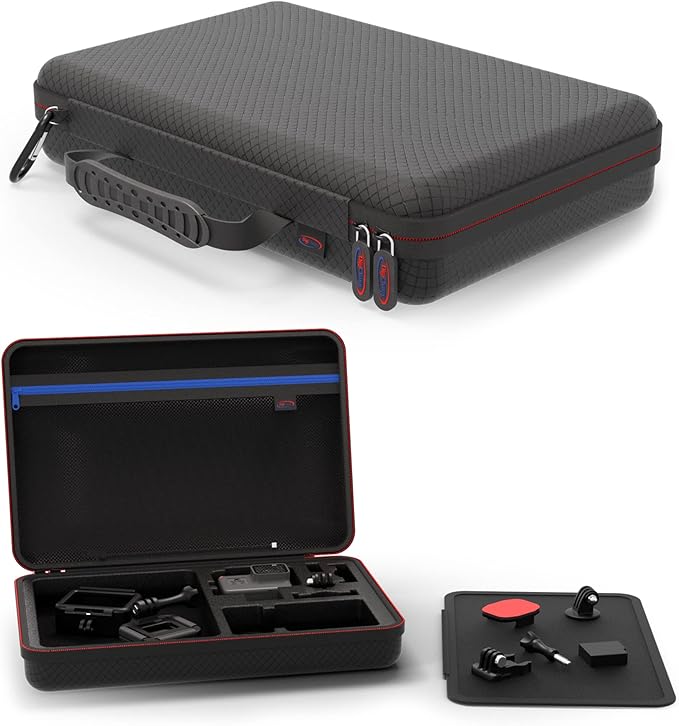 DigiCharge Action Camera Carrying Case for GoPro Lit Hero 13/12/11 Max 2, DJI Osmo Action, Akaso – Shockproof Travel Bag with Foam Compartments & Mesh Pocket – Protective Storage 12x8x2.5 Inches