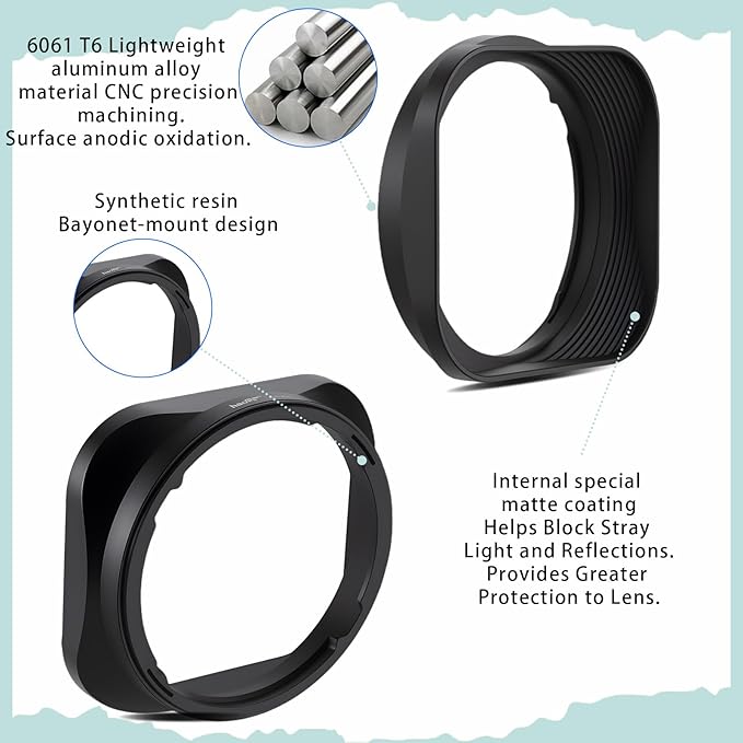 Haoge LH-X33 Lens Hood Metal Square Bayonet for Fujinon XF16-50mm F2.8-4.8 R LM WR,XF33mm F1.4 R WR Lens, Fuji XF 33mm f/1.4 R LM WR Hood Shade