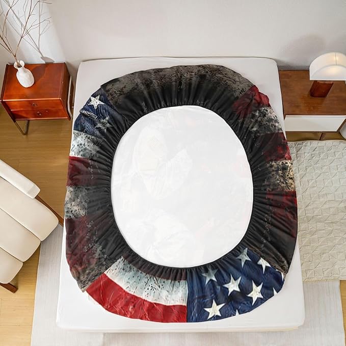 American Flag Sheet Sets for Adult Teens Boys Camo Soldier Flat Sheet Kids Men Vintage Usa Flag Top Sheet Military Camouflage Grunge Stripes Bed Sheet,1 Flat Sheet+1 Fitted Sheet+2 Pillowcases,Queen