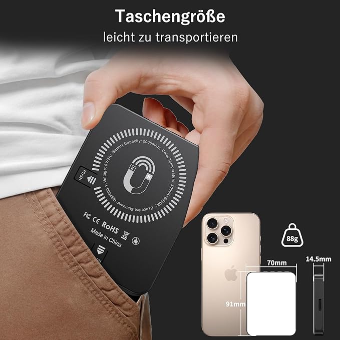 VRIG LED Video Light for Phone & Camera, 3000K-6500K Rechargeable Magnetic Selfie Light with Cold Shoe & 1/4" Screw Hole, 128 LED Beads Fill Light for Vlogging, Selfies, FD-128