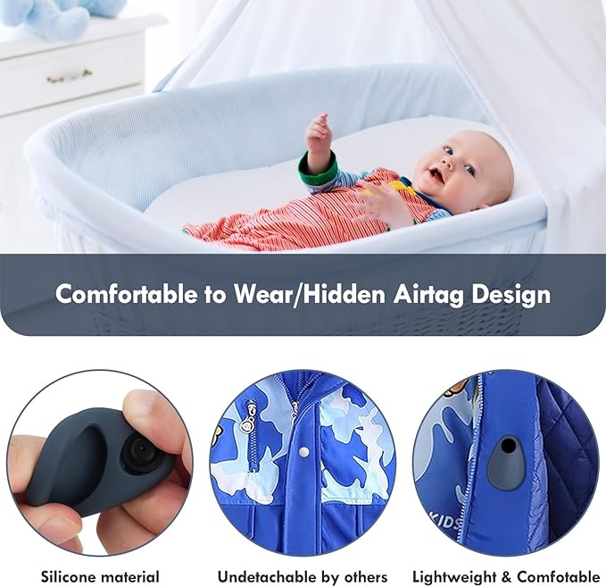 4 Pack Airtag Holder for Kids Hidden,GPS Tracker Case, Anti-Removal Airtag Silicone Case with Pins, Suitable for Children, Elderly, Pets, Backpack, Luggage (Pink & Gray&Black & Navy Blue, 4 Pack)