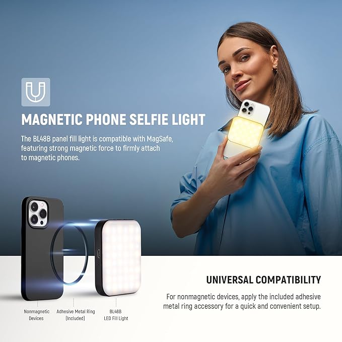 NEEWER Basics Magnetic Selfie Light Compatible with MagSafe iPhone, Clip on Phone Fill Lighting with Cleaning Cloth for Video Conference Computer Laptop Webcam Zoom Streaming Makeup Recording, BL48B
