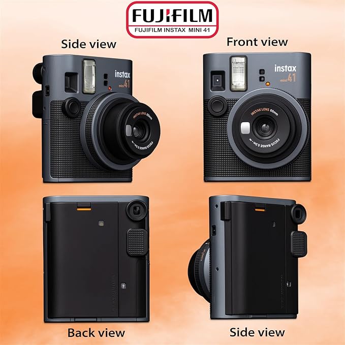 Fujifilm Instax Mini 41 Instant Film Camera Bundle with Groovy Case, Twin Pack Film (20 Sheets), Photo Album (32 Photos), –Vintage Black