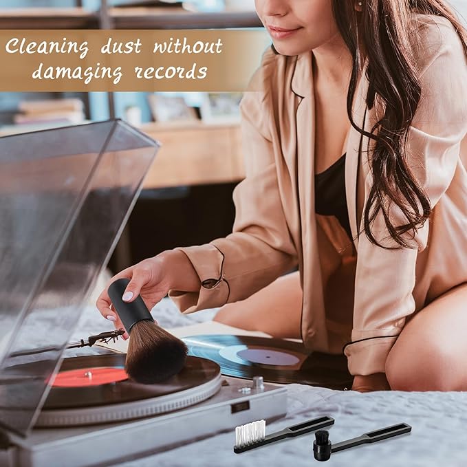 3 Pcs Vinyl Record Cleaning Brush Wooden Anti Static Dust Record Vinyl Cleaner Kit Player Accessories Gift for Music Lovers(Black)