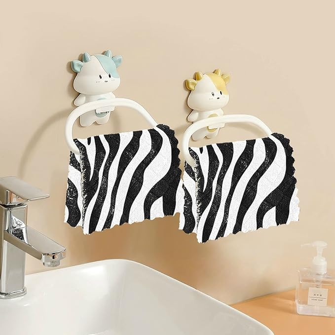 CaTaKu Zebra Print Microfiber Reusable Cleaning Cloths Kitchen Dish Cloths Dish Rags for Washing Dishes, Black and White Dish Towels Washcloths for Kitchen Drying, 6 Pack