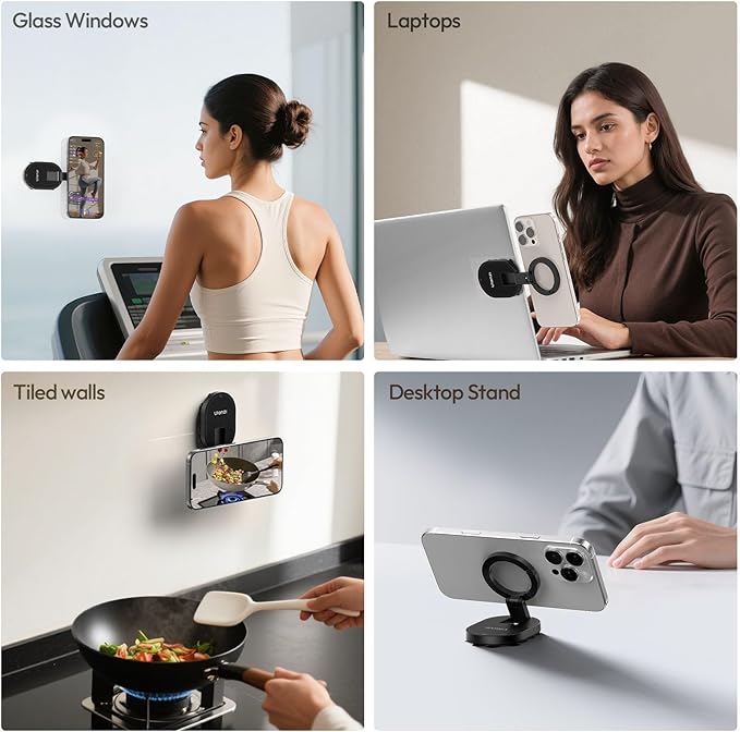 ULANZI MA39 3-in-1 Suction Magnetic Phone Holder for MagSafe, 360° Rotatable Phone Tripod Mount with Carabiner Clip, Compatible with for iPhone 17-12, Ideal for Car Dashboard, Gym, Kitchen, Office