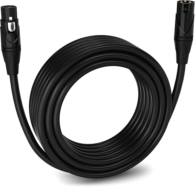 LyxPro Quad Series 50 ft XLR 4-Conductor Star Quad Balanced Microphone Cable for High End Quality and Sound Clarity, Extreme Low Noise, Black
