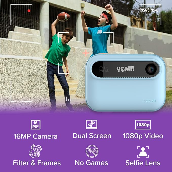 New myFirst Camera Insta 20 - Instant Print Digital Camera for Kids with 16MP Photos 1080P, 4-12 Years Old boy Gift Ideas, Thermal Printing No Ink, Support Micro SD Card (Blue)