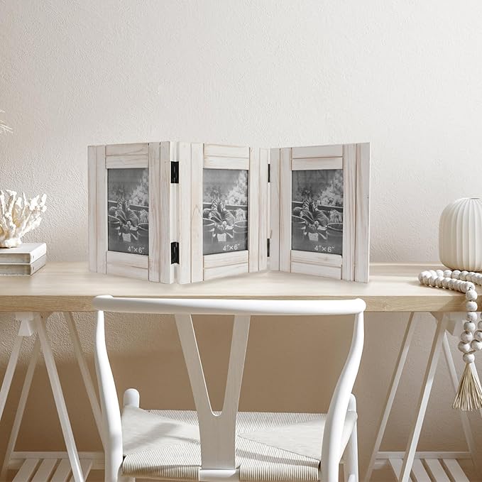 RiteSune Rustic Picture Frame White, 4X6 Picture Frame College, 3 Photo Frame Hinged Farmhouse Picture Frames Desk Photo Frame for Home Office