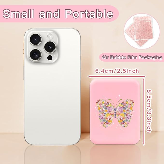 Cute Butterfly Travel Compact Mirror with Light for Purses Pink 1X/2X Magnification Small Led Portable Pocket Makeup Mirror, Trendy Birthday Gift Stocking Stuffers for Teen Girls Women