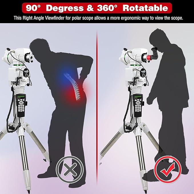 Right Angle Viewfinder with Polar Scope Metal Adapter - 360°Rotating with 1X - 2.5X Magnification for A Comfortable View When Doing Polar Alignment