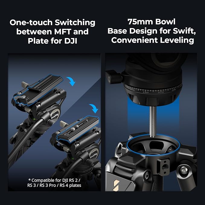 SmallRig AD-50 Max Heavy Duty Video Tripod, 68.5" Carbon Fiber Lightweight Tripod with FreeSpeed One-Step Height Adjustment, Fluid Head, Dual-Mode QR Plate, Load up to 17.6lb