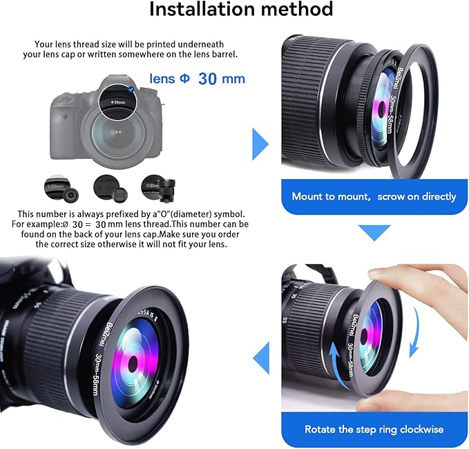 30mm to 58mm Camera Filters Ring,Filters Ring Compatiable All Brands Ø30mm Lens to Ø58mm UV ND CPL Camera Filter Accessory.Made of CNC