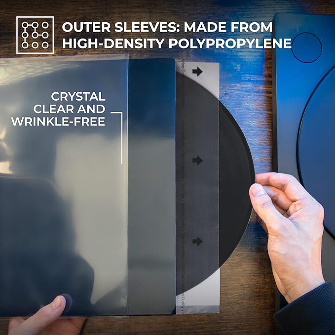 BIG FUDGE Vinyl Sleeves Inner and Outer - Vinyl Record Sleeves Inner and Outer - 25 x 12 High-Density Polypropylene Album Covers & 25 x 12 Archival Anti-Static Rice Paper Inner